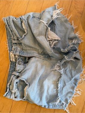 Abercrombie & Fitch Curve Love Light Blue Distressed Denim Cutoff Shorts
